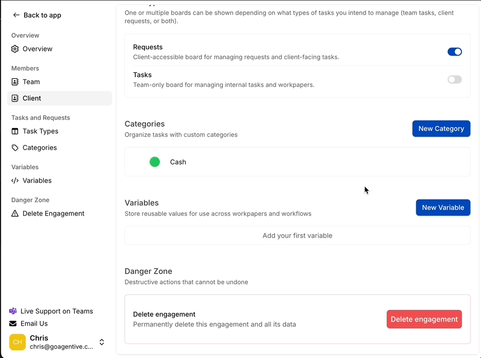 Add variables to the engagement