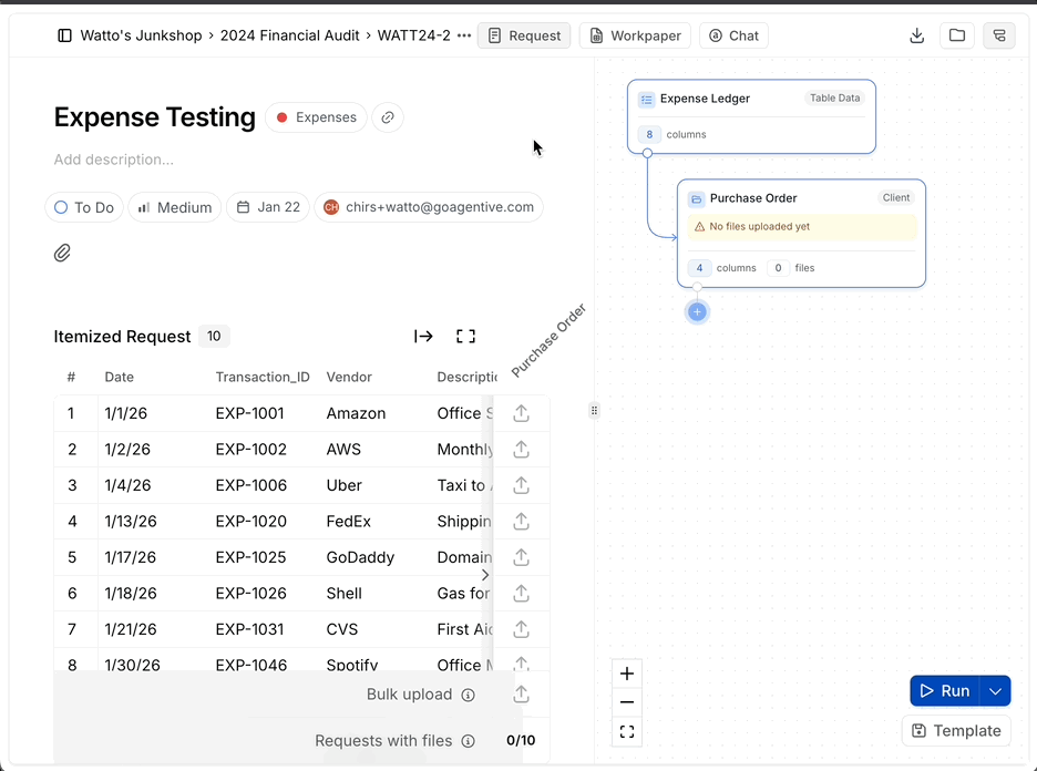 Reviewing a match in the document panel