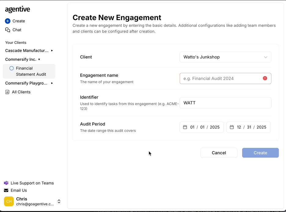 Creating an engagement