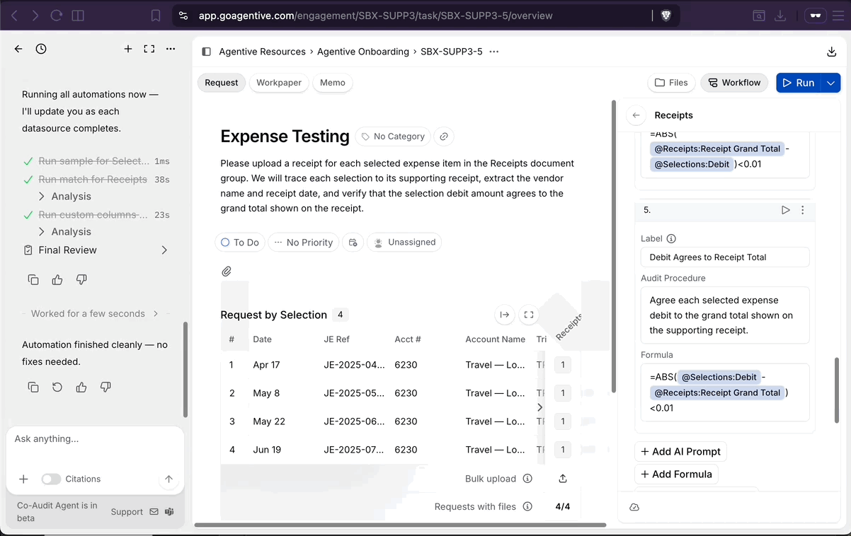 Reviewing extracted values on the Workpaper tab