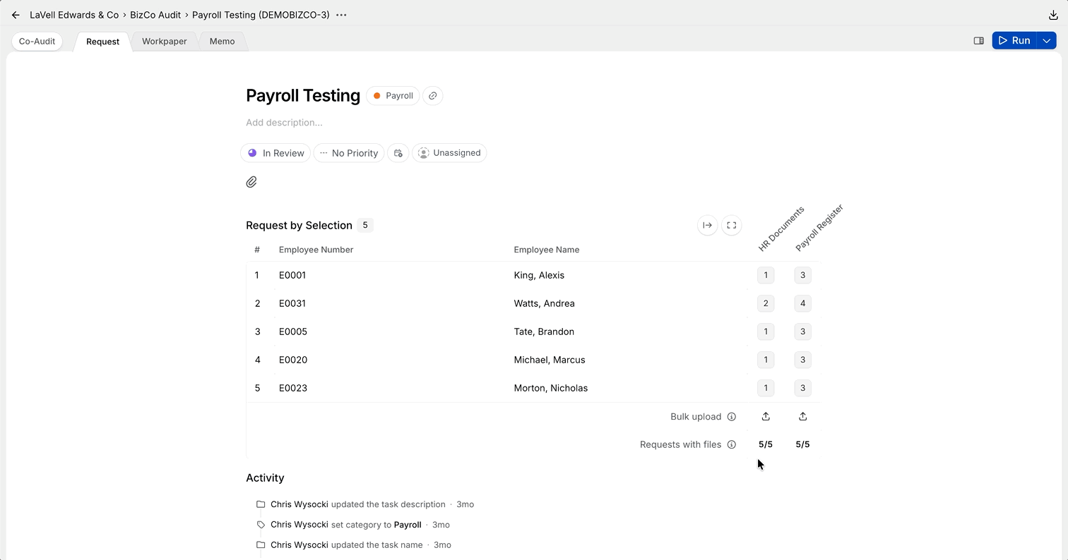 Bulk uploading multiple files while Punchcard sorts each into the right Document Group and selection
